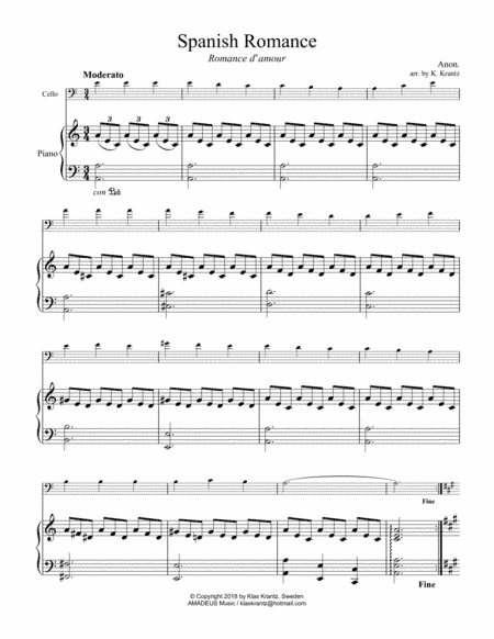 Spanish Romance, Romanza for cello and piano (arr. K. Krantz)