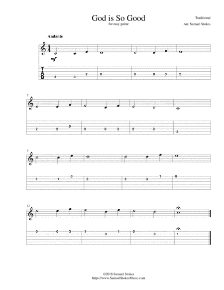 God is So Good - for easy guitar with TAB (arr. Samuel Stokes)