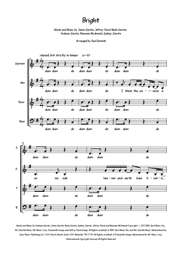 Bright (arr. Paul Emmett)