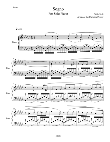 Sogno - For Piano Solo (arr. Christina Pepper)