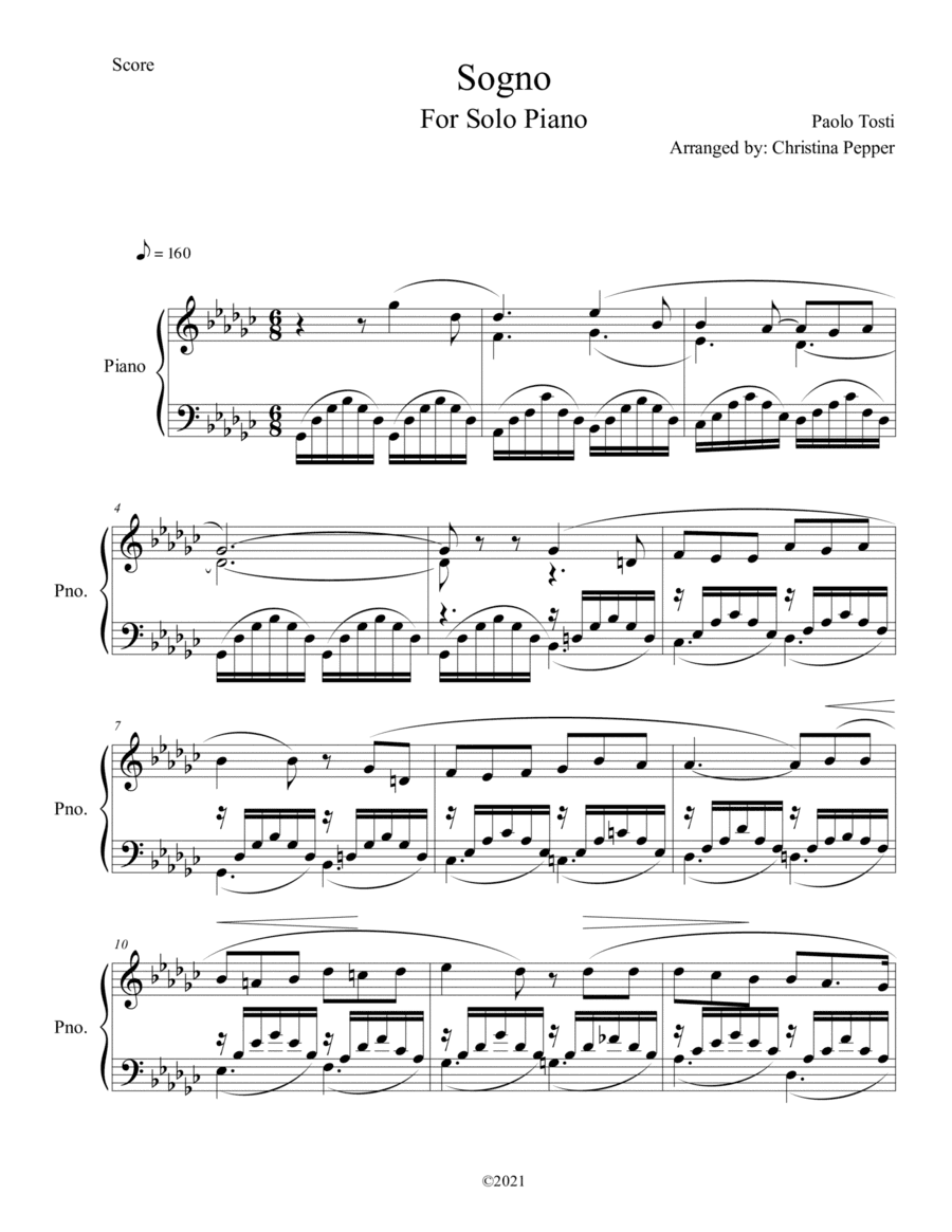 Sogno - For Piano Solo (arr. Christina Pepper)