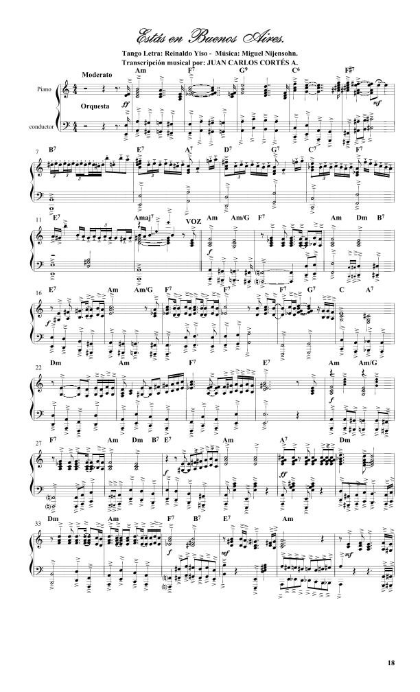 Estás en Buenos Aires. Tango por Reinaldo Yiso y Miguel Nijensohn (arr. Juan Carlos Cortés Aguirre)