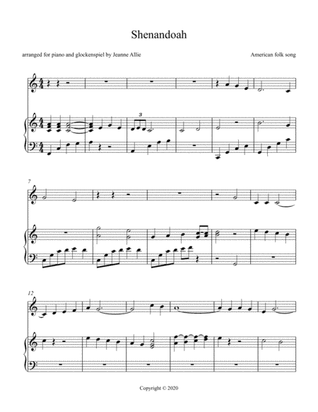 Shenandoah (arr. Arranged by Jeanne Allie for piano and glockenspiel)