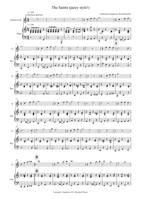 The Saints (Jazzy Style!) for Clarinet and Piano (arr. David Burndrett)