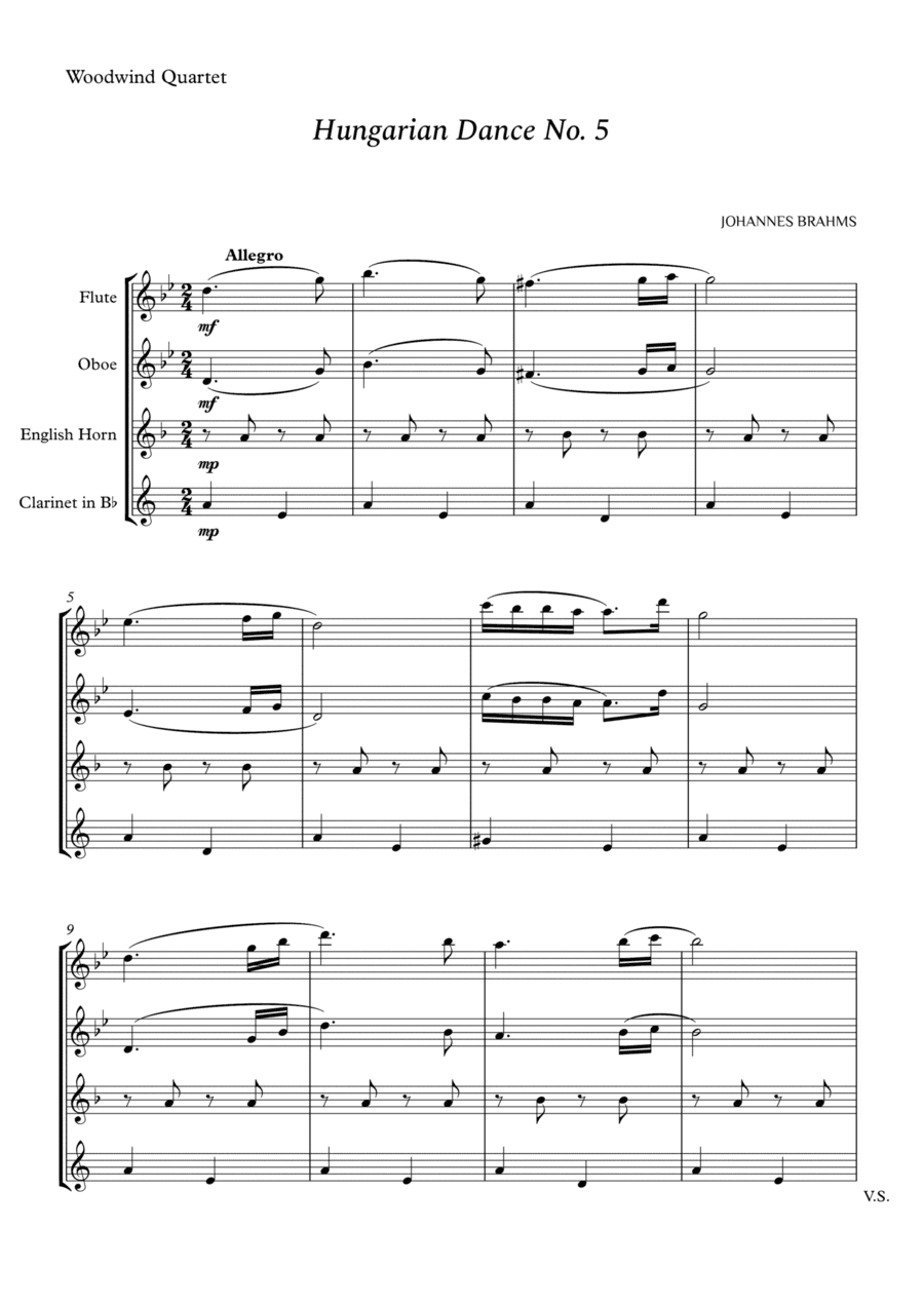 Hungarian Dance No. 5 for Woodwind Quartet (arr. Cássio Silva Chaves)
