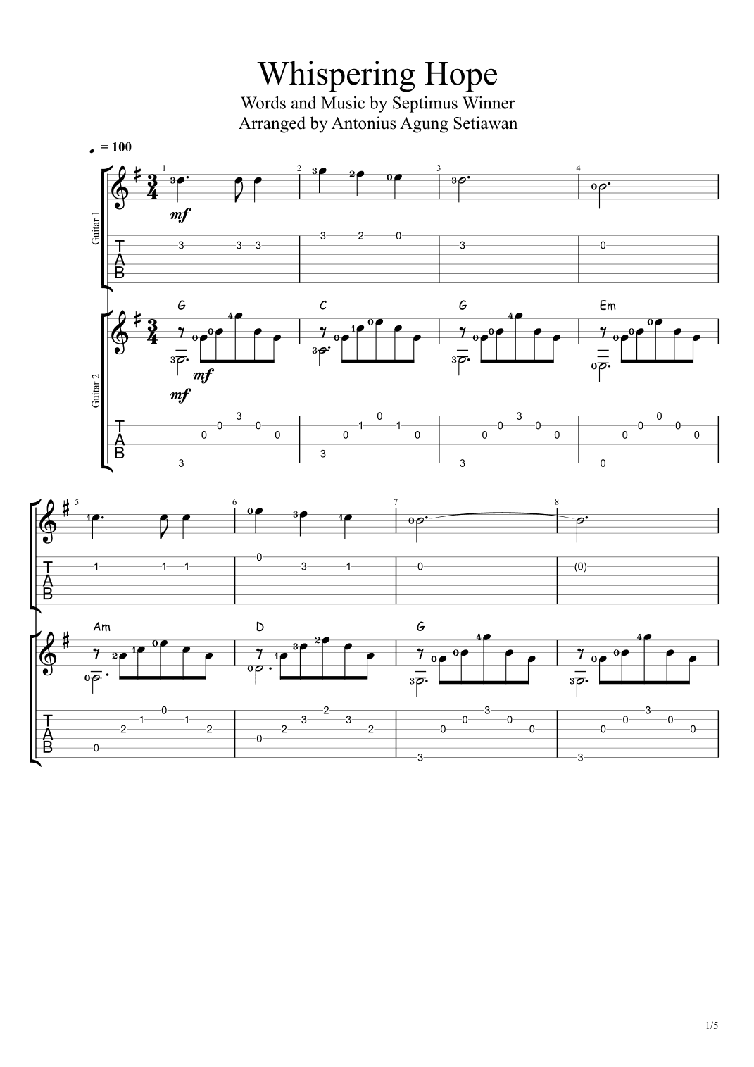 Whispering Hope (arr. Antonius Agung Setiawan)