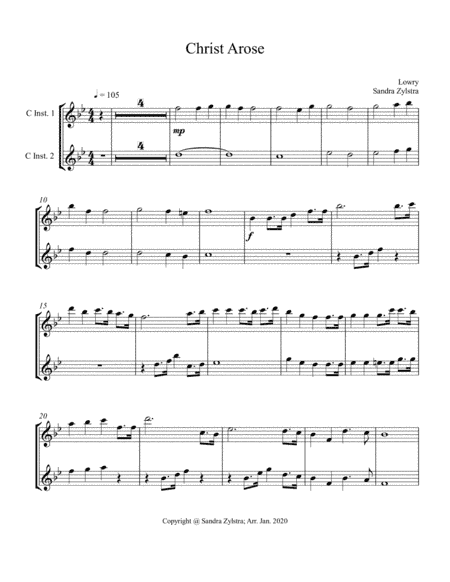 Christ Arose (treble C instrument duet, parts only) (arr. Sandra Zylstra)