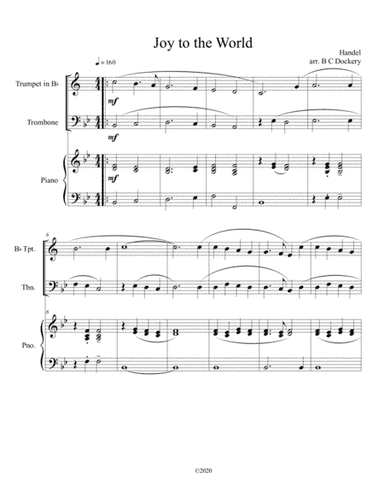Joy to the World (trumpet and trombone duet) with optional piano accompaniment (arr. B C Dockery)