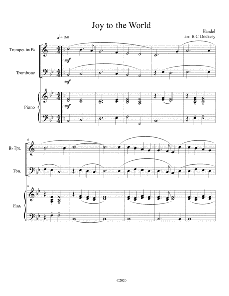 Joy to the World (trumpet and trombone duet) with optional piano accompaniment (arr. B C Dockery)