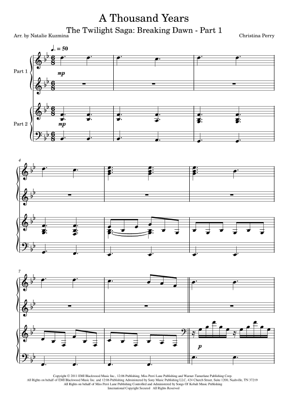 A Thousand Years (arr. Natalie Kuzmina aka nattaliepiano)