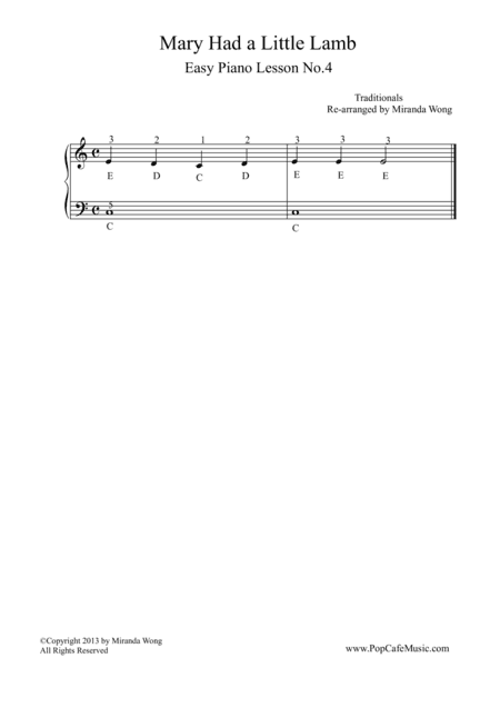 Mary Had a Little Lamb in C - Easy Piano Lesson No.4 (arr. Miranda Wong)