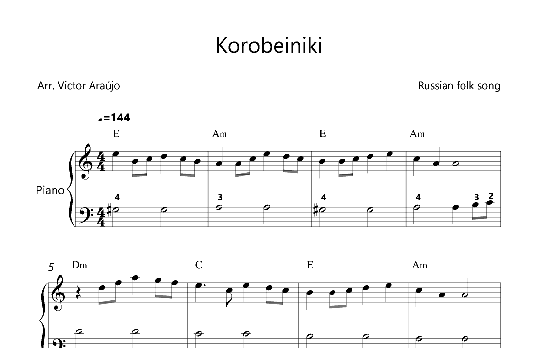 Korobeiniki (from Tetris) - Easy Piano - with Chord Symbols (arr. Arezzo Music)