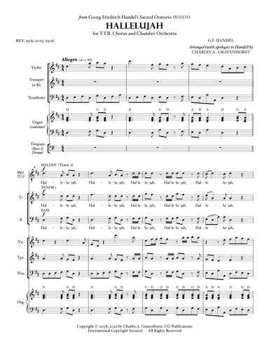Hallelujah (from “MESSIAH”) for Men’s Chorus (TTB) – FULL SCORE (arr. Charles A. Gravenhorst)