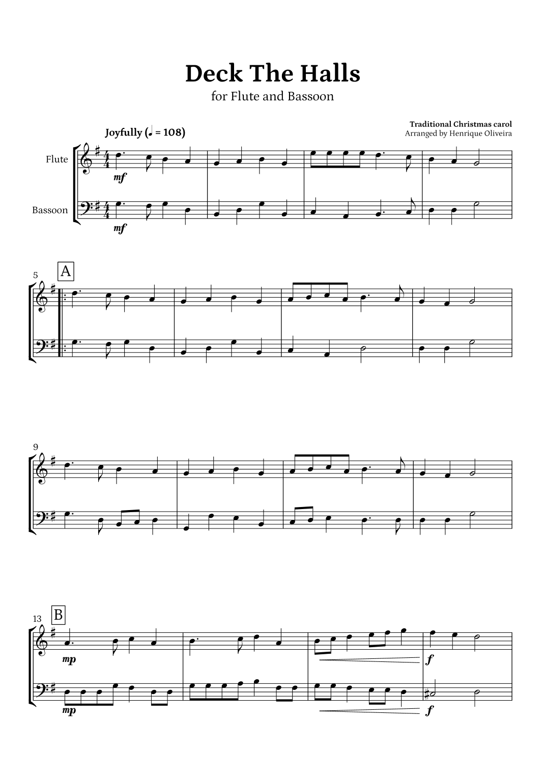 Deck The Halls (Flute and Bassoon) | Christmas Carol (arr. Henrique Oliveira)
