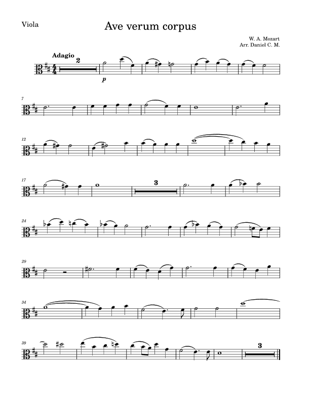 Ave verum corpus for viola and piano (easy) (arr. Daniel C. M.)