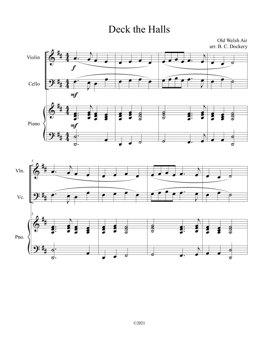 Deck the Halls (Violin and Cello Duet with Piano Accompaniment) (arr. B. C. Dockery)
