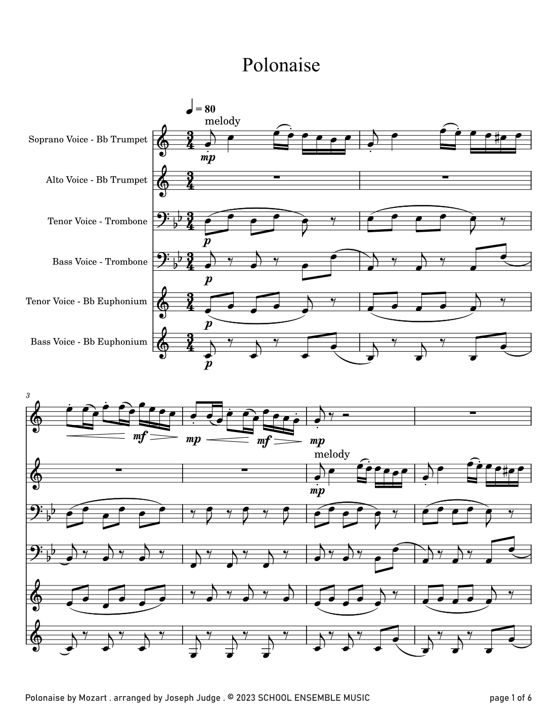 Polonaise by Mozart for Brass Quartet in Schools (arr. Joseph Judge)