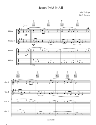 Jesus Paid It All (Guitar Duet or Trio with TAB) (arr. B. C. Dockery)