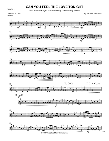 Can You Feel The Love Tonight (arr. Greg Birdwell)