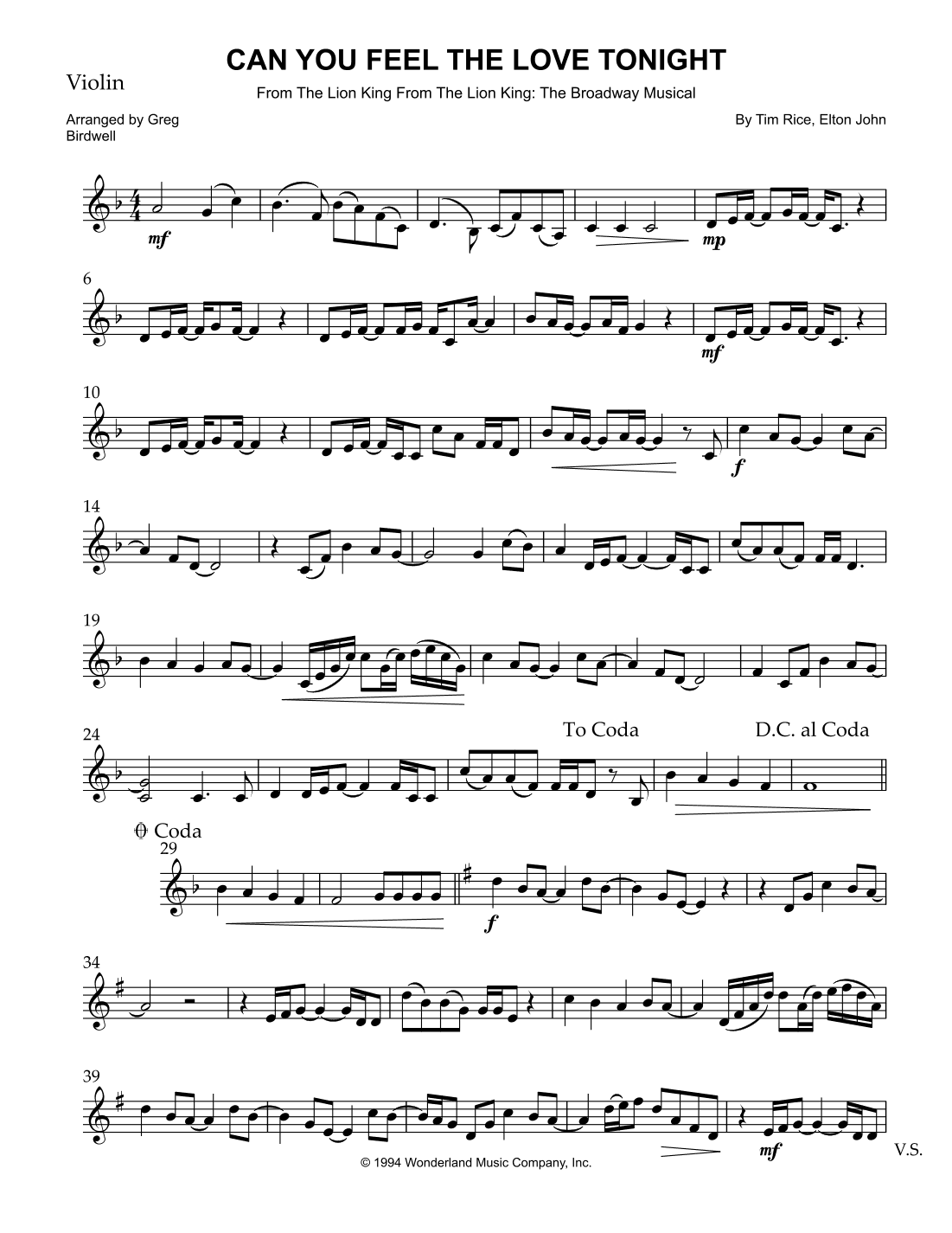 Can You Feel The Love Tonight (arr. Greg Birdwell)