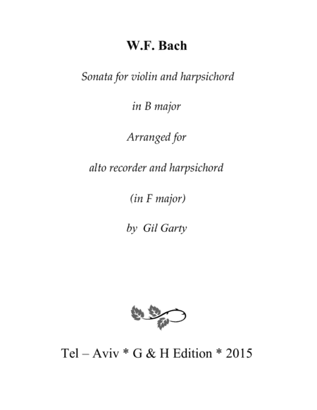 Sonata for violin and harpsichord in B major (arrangement for alto recorder in F major) (arr. Gil Garty)
