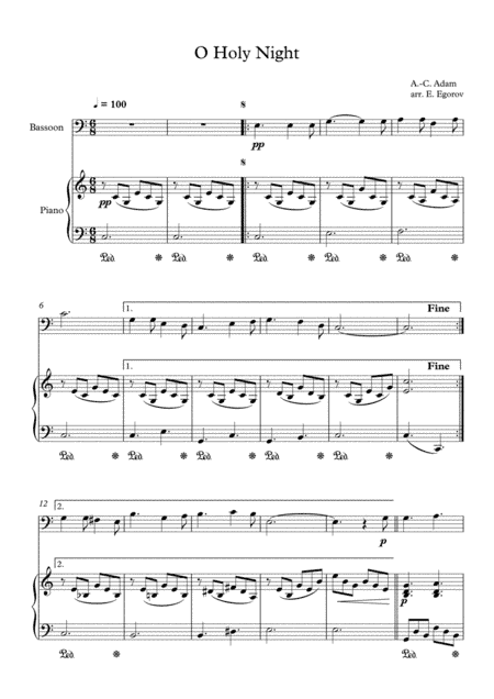 O Holy Night, Adolphe-Charles Adam, For Bassoon & Piano (arr. Eugene Egorov)