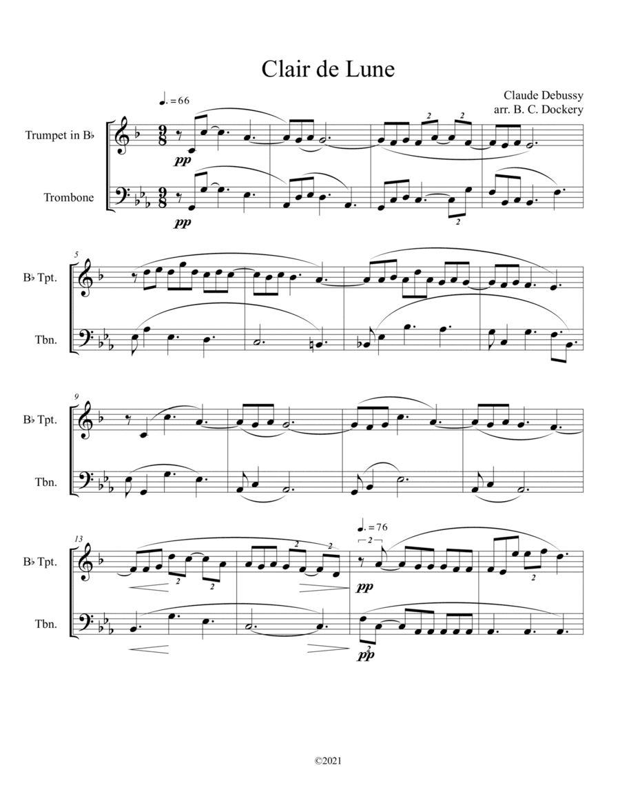 Clair de Lune (Trumpet and Trombone Duet) (arr. B. C. Dockery)