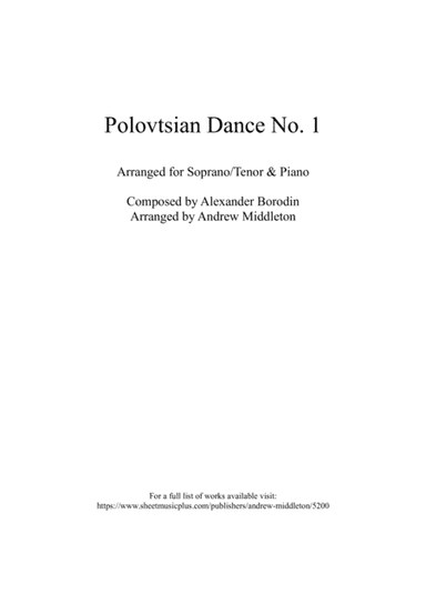 Polovtsian Dance No. 1 arranged for Tenor Saxophone and Piano (arr. Andrew Middleton)