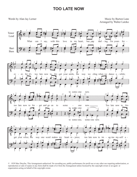 Too Late Now (arr. Walter Latzko)