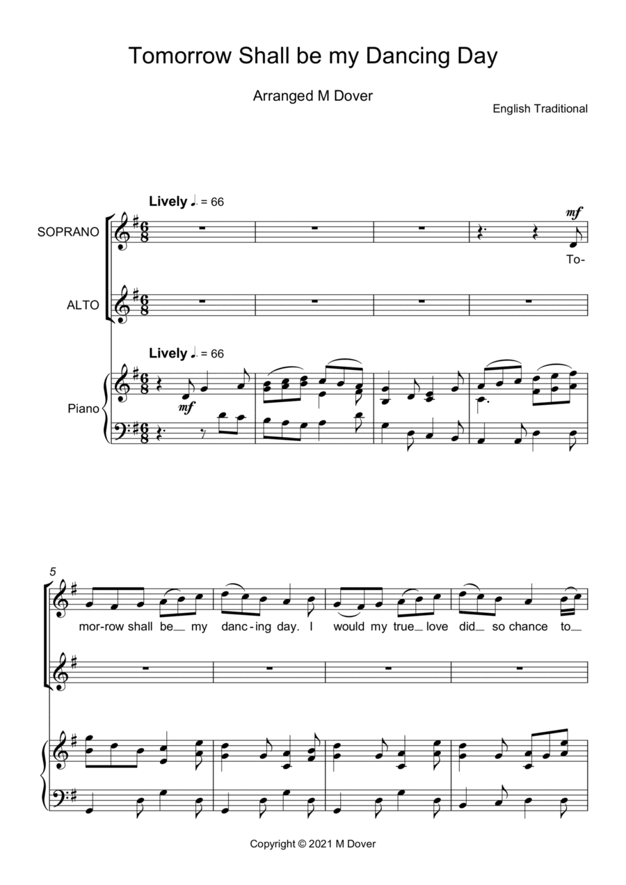 Tomorrow Shall be my Dancing Day - Two part choir - SA - Upper Voices (arr. Martin Dover)