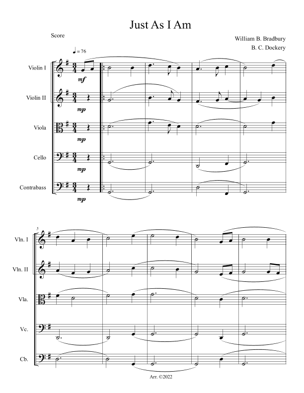 Just As I Am (String Orchestra or Quintet) (arr. B. C. Dockery)