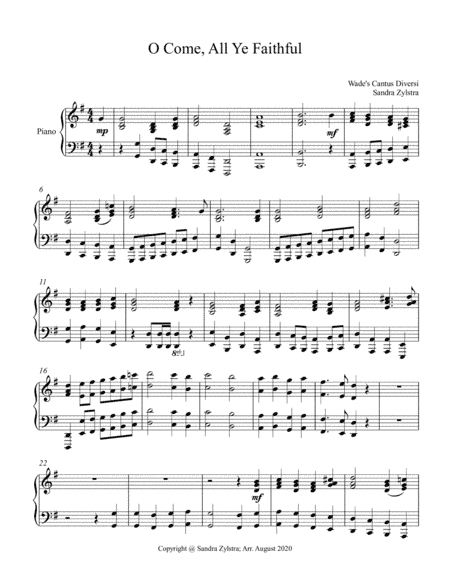 O Come, All Ye Faithful (piano part only) (arr. Sandra Zylstra)