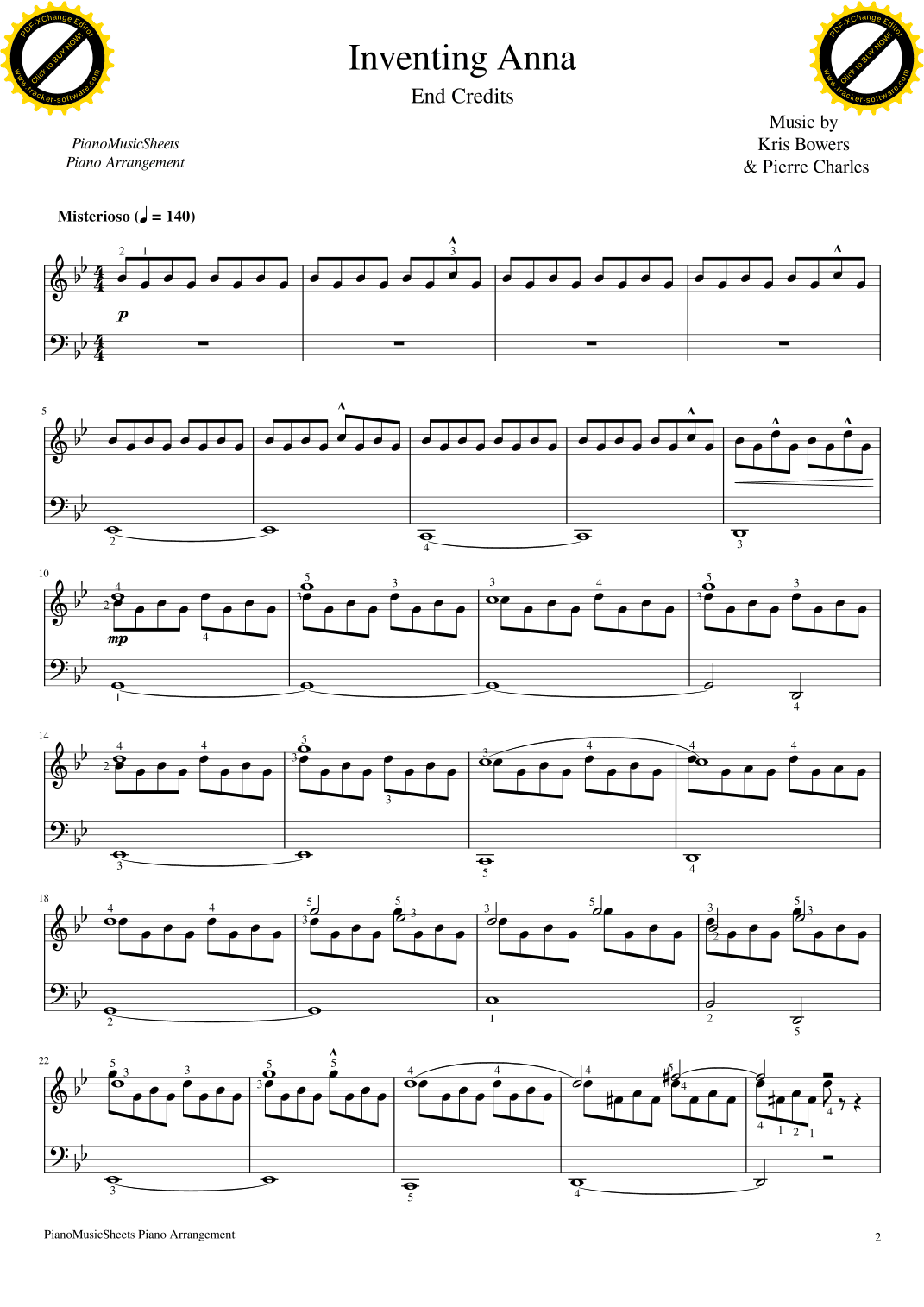 Inventing Anna End Credits (arr. PianoMusicSheets)