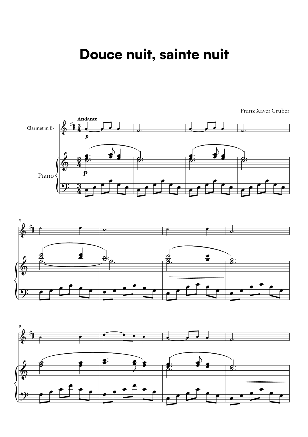Franz Xaver Gruber - Douce nuit, sainte nuit (for Clarinet in Bb and Piano) (arr. Cadenza Editions)