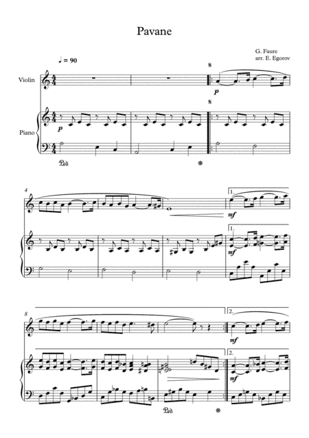 Pavane, Gabriel Faure, For Violin & Piano (arr. Eugene Egorov)
