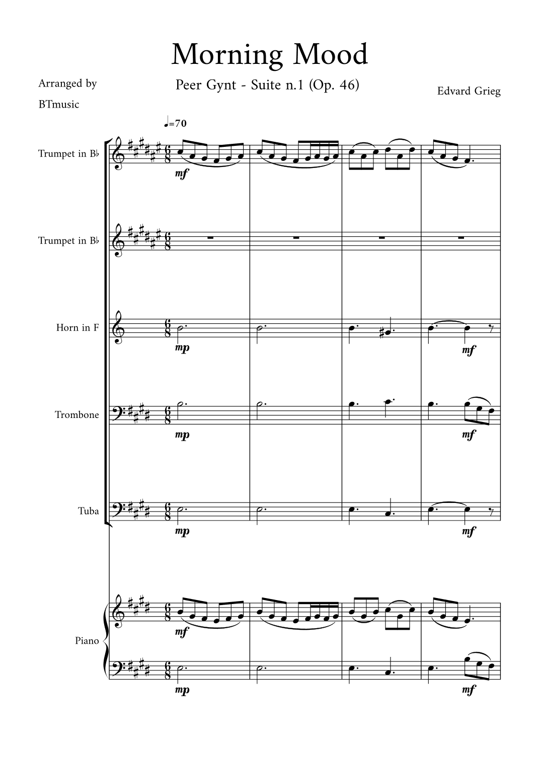 Morning Mood (Peer Gynt Suite N.1, Op 46) (arr. BTmusic)