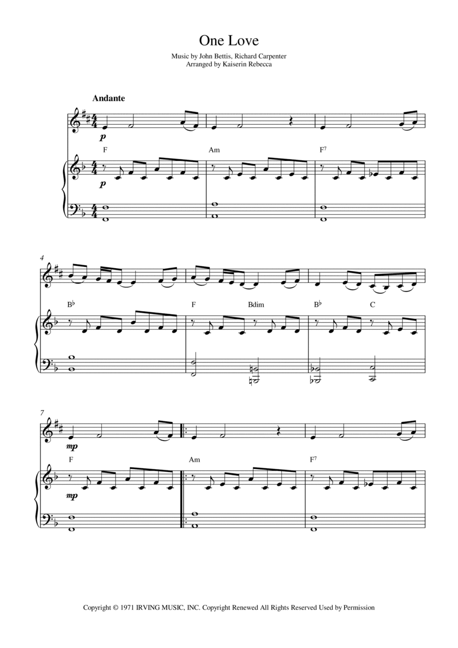 One Love (arr. Kaiserin Rebecca)