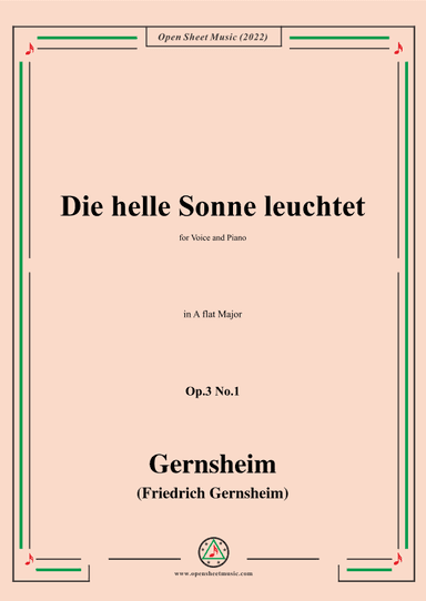 Gernsheim-Die helle Sonne leuchtet,Op.3 No.1,in A flat Major,for Voice and Piano (arr. OSM Press)
