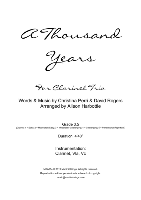A Thousand Years (arr. Alison Harbottle)