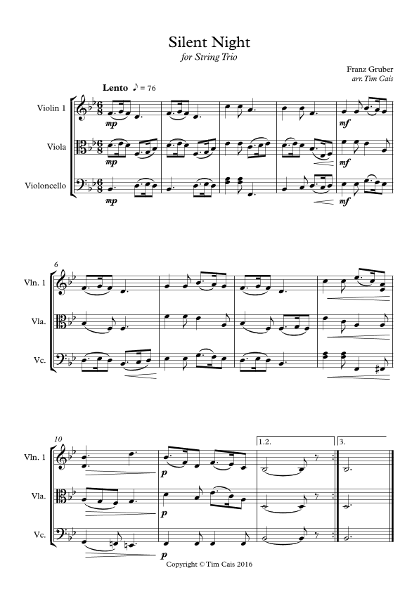 Silent Night: String Trio (Vln, Vla, Vc) (arr. Tim Cais)