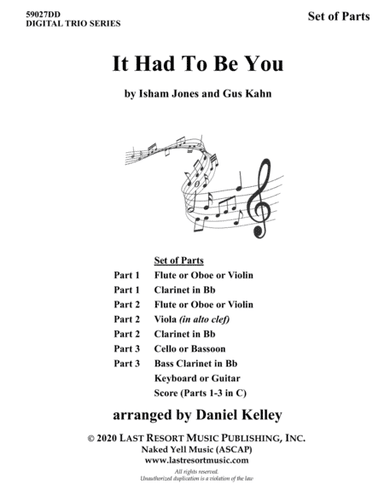 It Had to Be You for String Trio (or Wind Trio or Mixed Trio) Music for Three (arr. Last Resort Music Publishing)