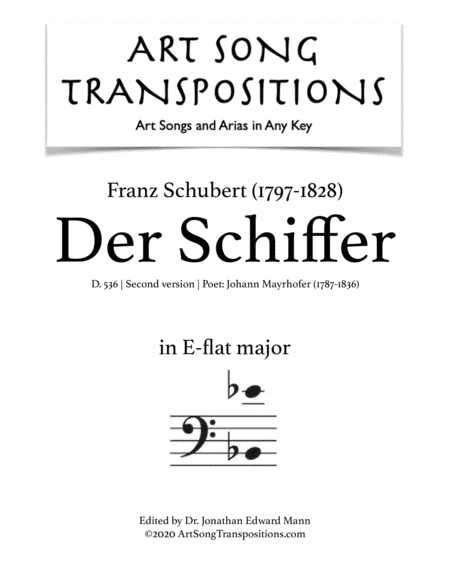 SCHUBERT: Der Schiffer, D. 536 (second version, transposed to E-flat major, bass clef) (arr. ArtSongTranspositions.com)