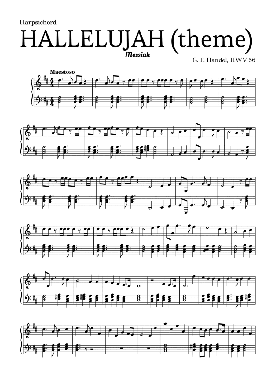Aleluia (HALLELUJAH), of the Messiah - for Harpsichord and chords (arr. Leyandder Trustworthy)