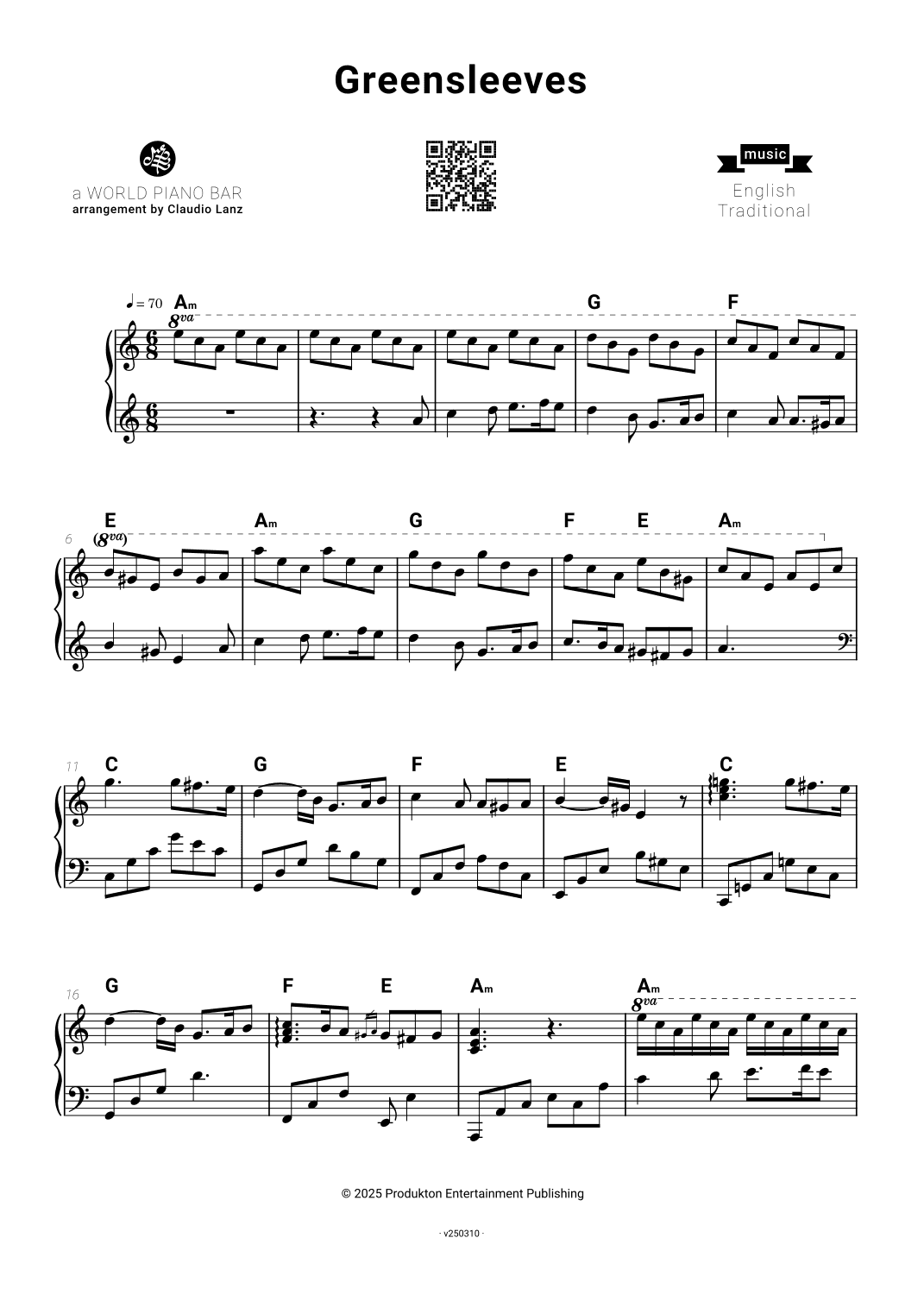 Greensleeves (arr. World Piano Bar)