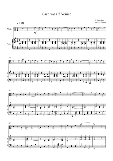 Carnival Of Venice, Julius Benedict, For Viola & Piano (arr. Eugene Egorov)