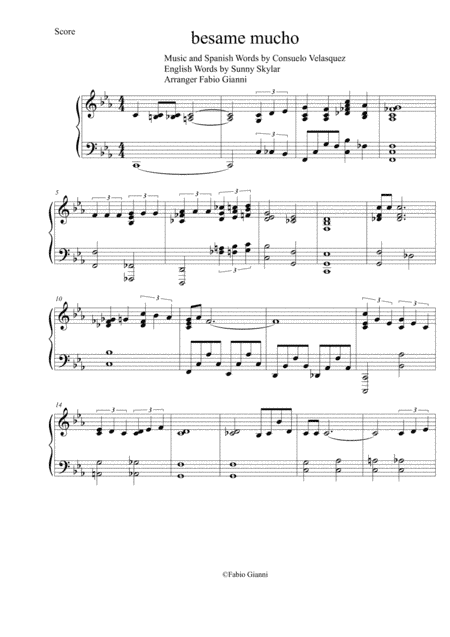 Besame Mucho (Kiss Me Much) (arr. pianoplayer)