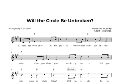 Will the Circle Be Unbroken (Key of A Major) (arr. R. Salvario)