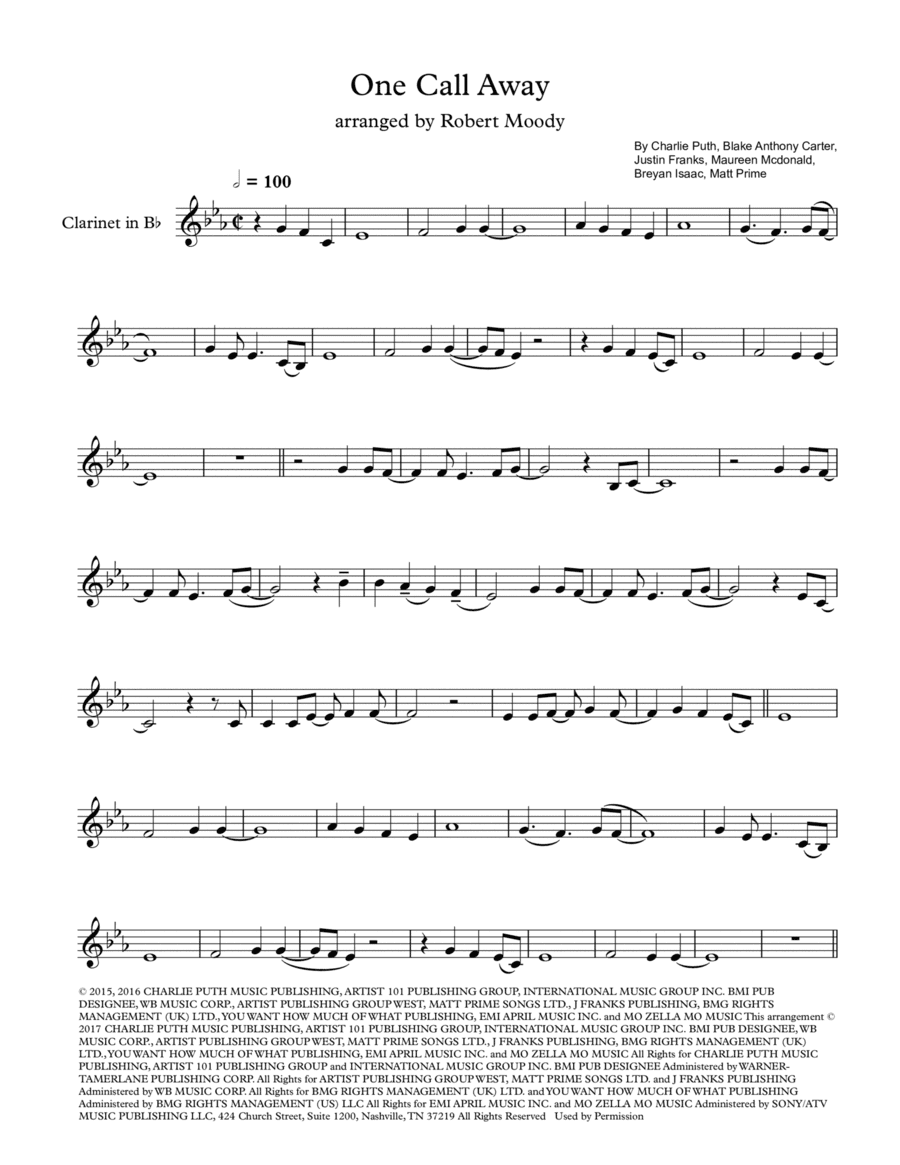 One Call Away (arr. Robert Moody)