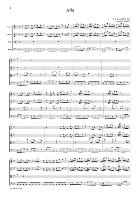 J.S.Bach  Aria "Sheep may safely graze" from Hunt Cantata BWV208, for string quartet, CB201 (arr. FCMUSIC)