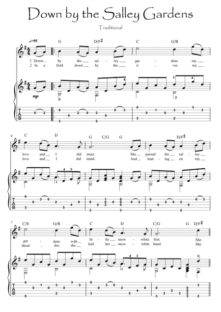 Down by the Salley Gardens guitar fingerstyle (arr. PianoSheetNow)